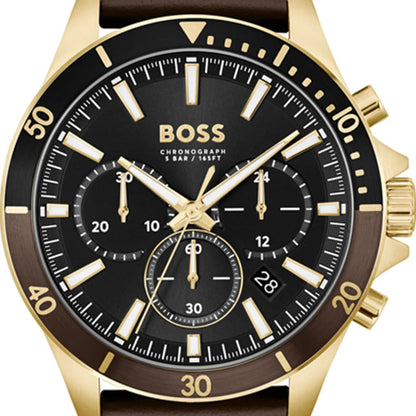 Hugo Boss Troper Chronograph Black Dial Brown Leather Strap Watch - 1514100