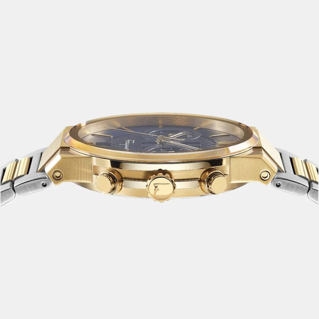 Salvatore Ferragamo Sapphire Chrono Blue Dial Two Tone Steel Strap Watch- SFME00521