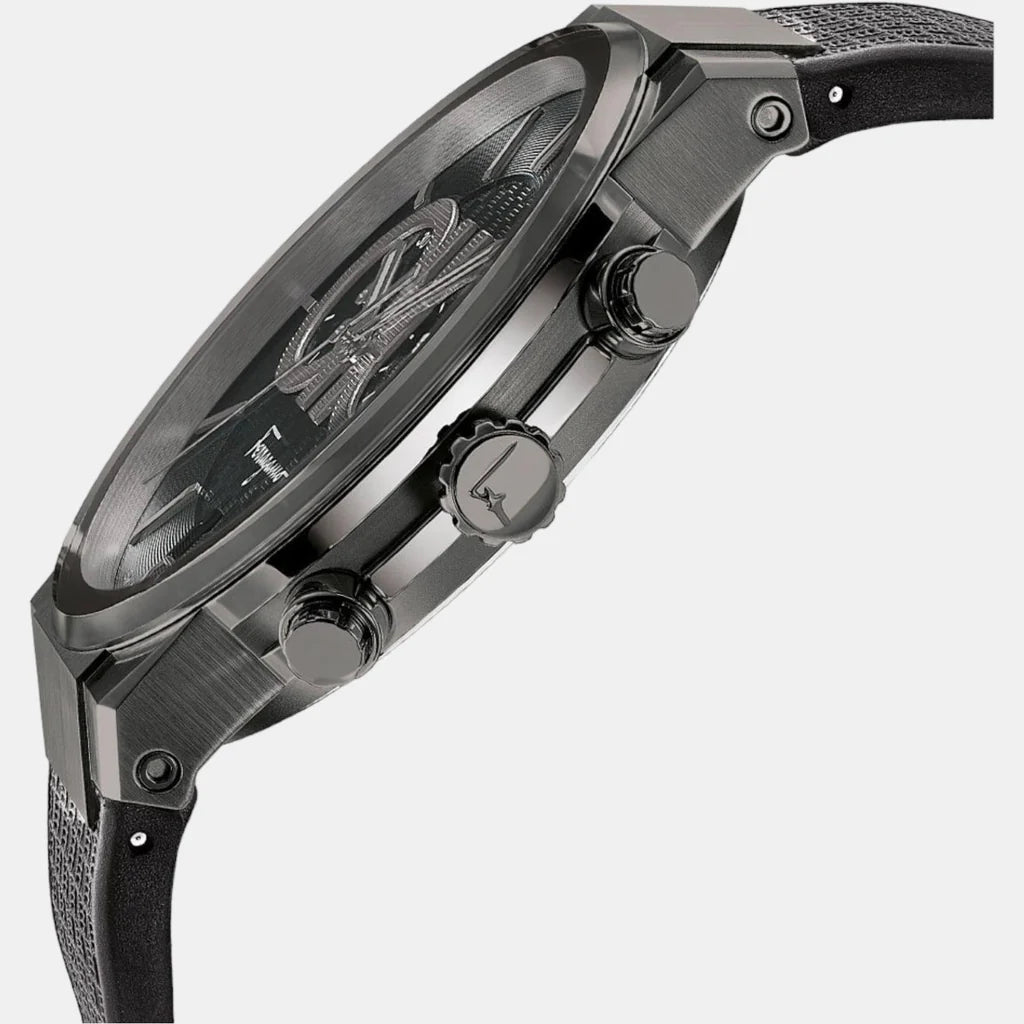 Salvatore Ferragamo Sapphire Chrono Black Dial Black Rubber Strap Watch- SFME00621