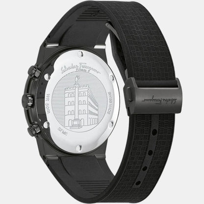 Salvatore Ferragamo Sapphire Chrono Black Dial Black Rubber Strap Watch- SFME00621