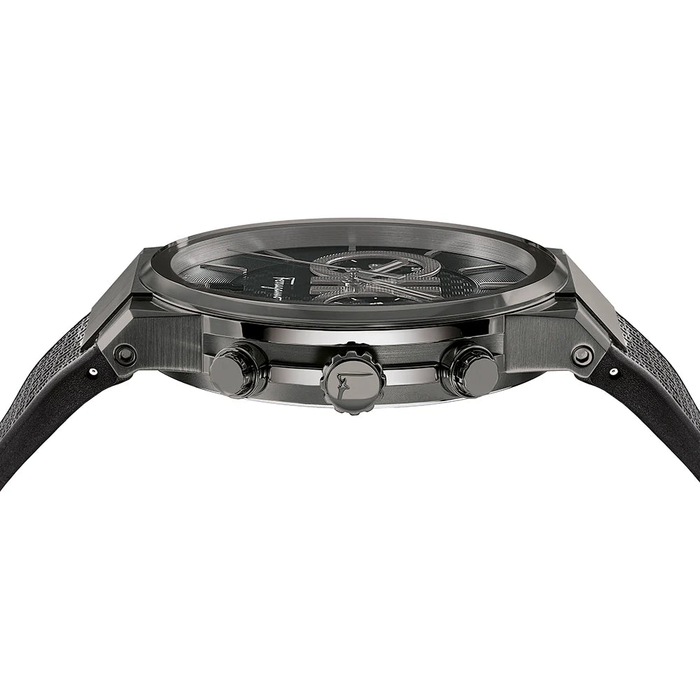 Salvatore Ferragamo Sapphire Chrono Black Dial Black Rubber Strap Watch- SFME00621