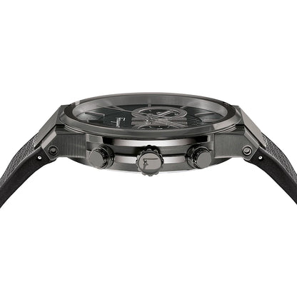 Salvatore Ferragamo Sapphire Chrono Black Dial Black Rubber Strap Watch- SFME00621