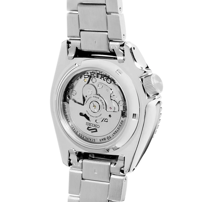 Seiko 5 Sports Automatic Day Date Black Dial Silver Steel Strap Watch f - SRPD55K1