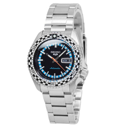 Seiko 5 Sports Checker Flag Special Edition Black Dial Silver Steel Strap Watch- SRPK67K1