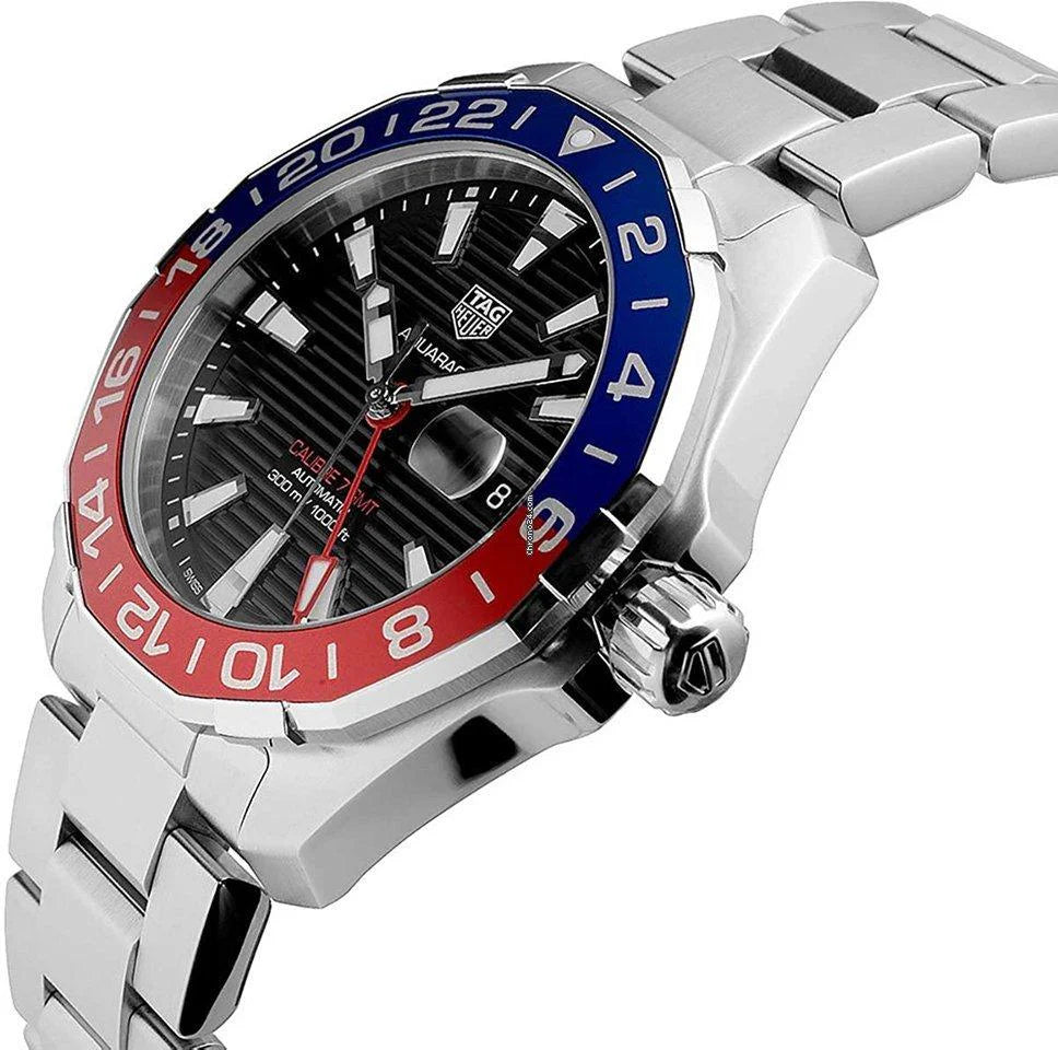Tag Heuer Aquaracer GMT Caliber 7 Pepsi Black Dial Silver Steel Strap Watch- WAY201F.BA0927