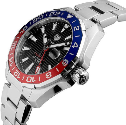 Tag Heuer Aquaracer GMT Caliber 7 Pepsi Black Dial Silver Steel Strap Watch- WAY201F.BA0927