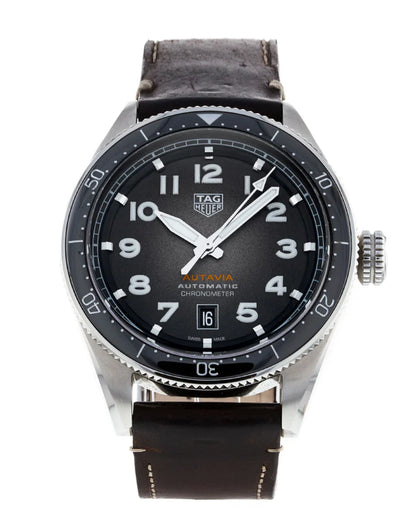 Tag Heuer Autavia Automatic Grey Dial Brown Leather Strap Watch- WBE5114.FC8266
