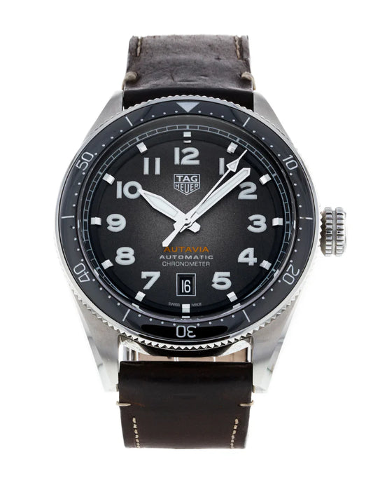 Tag Heuer Autavia Automatic Grey Dial Brown Leather Strap Watch- WBE5114.FC8266