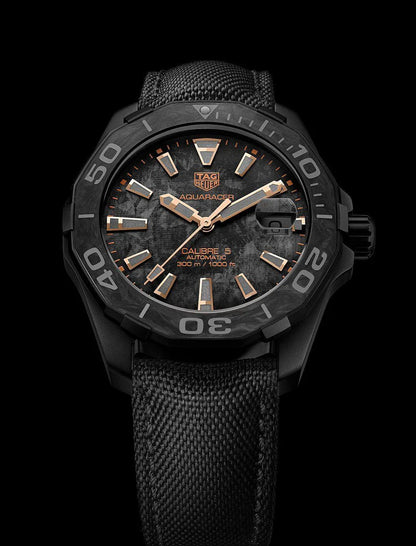 Tag Heuer Aquaracer Calibre 5 Black NATO Strap Carbon Dial Watch- WBD218A.FC6445