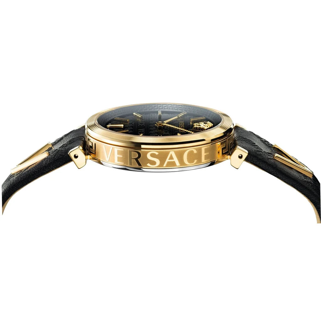 Versace V-Twist Black Dial Black Leather Strap Watch- VELS00619