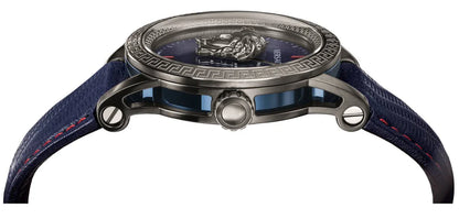 Versace Palazzo Empire Blue Dial Blue Leather Strap Watch- VERD00118