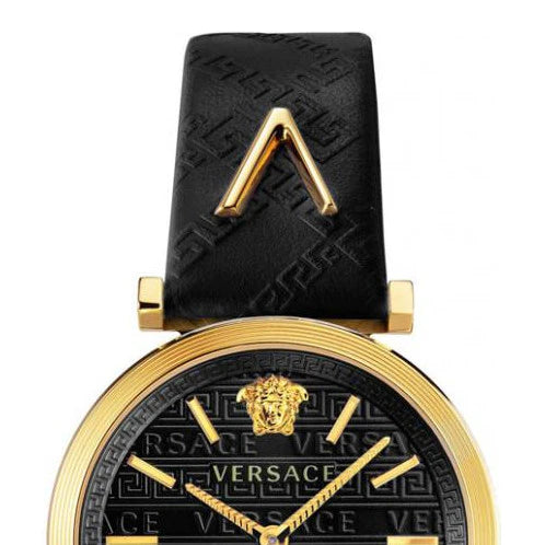 Versace V-Twist Black Dial Black Leather Strap Watch- VELS00619