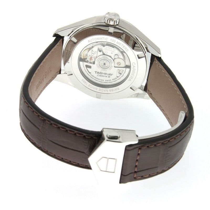Tag Heuer Carrera Calibre 5 Automatic White Dial Brown Leather Strap Watch- WAR201D.FC6291