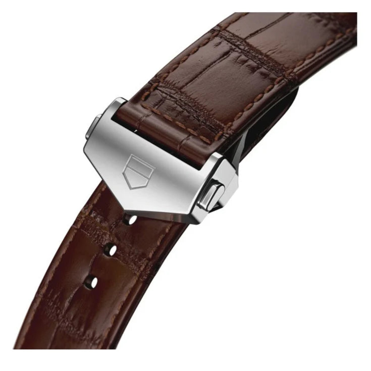 Tag Heuer Carrera Calibre 5 Automatic White Dial Brown Leather Strap Watch- WAR201D.FC6291