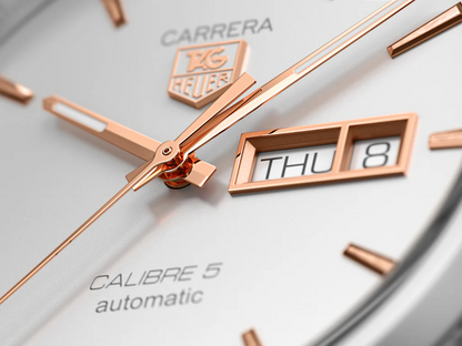 Tag Heuer Carrera Calibre 5 Automatic White Dial Brown Leather Strap Watch- WAR201D.FC6291