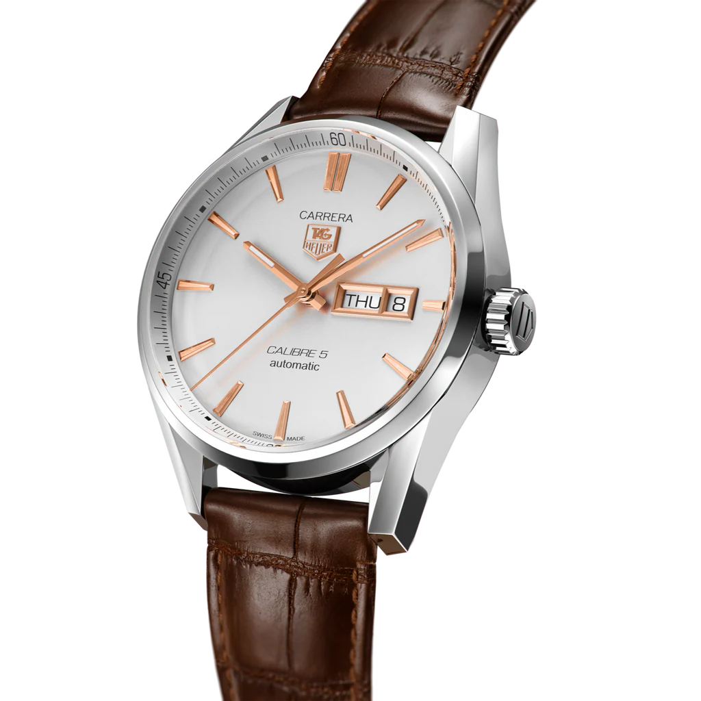 Tag Heuer Carrera Calibre 5 Automatic White Dial Brown Leather Strap Watch- WAR201D.FC6291