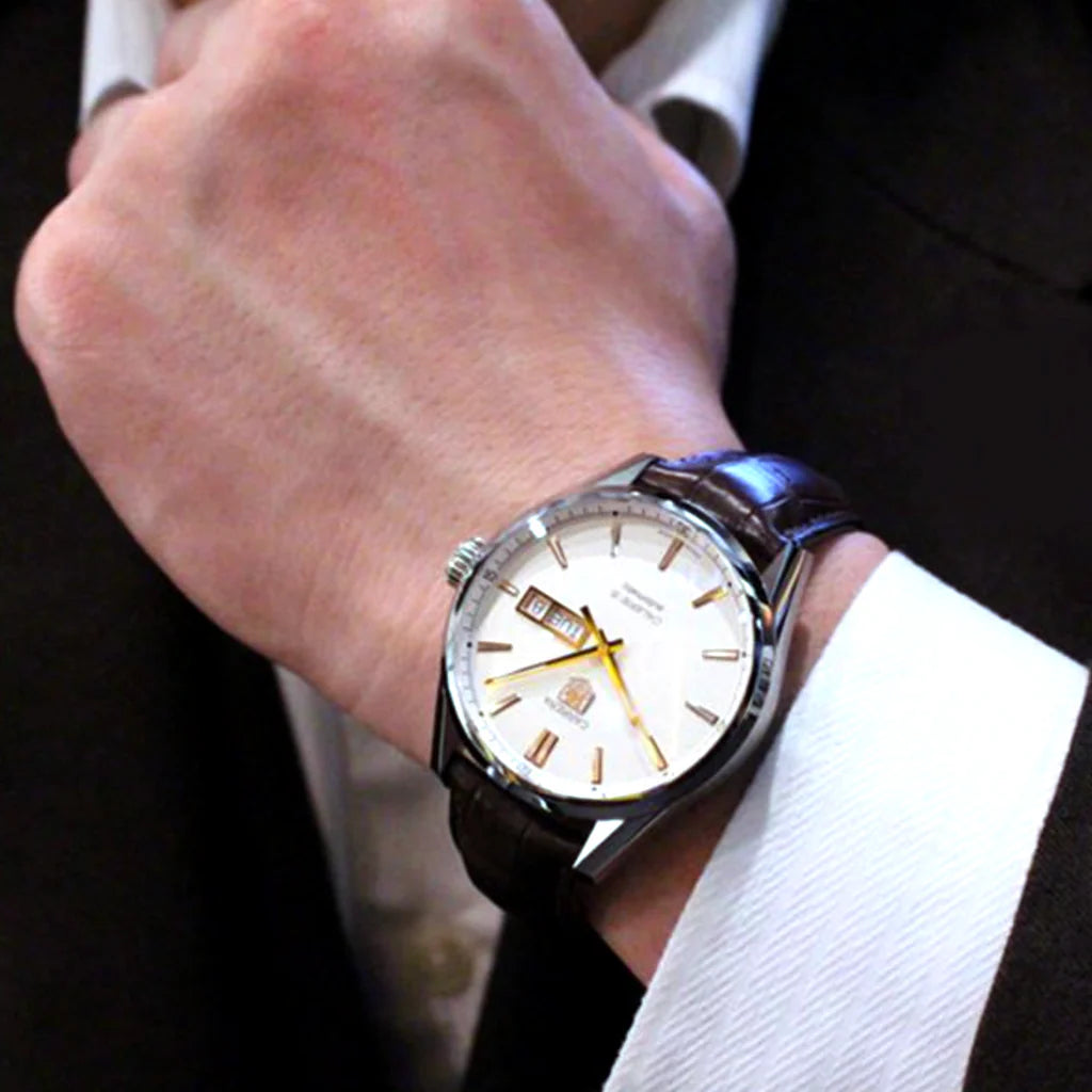 Tag Heuer Carrera Calibre 5 Automatic White Dial Brown Leather Strap Watch- WAR201D.FC6291