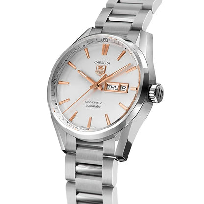Tag Heuer Carrera Calibre 5 White Dial Silver Steel Strap Watch- WAR201D.BA0723