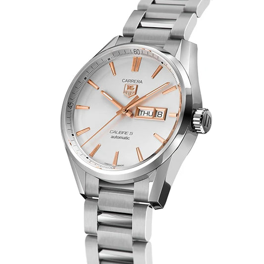 Tag Heuer Carrera Calibre 5 White Dial Silver Steel Strap Watch- WAR201D.BA0723