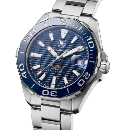 Tag Heuer Aquaracer Calibre 5 Blue Dial Silver Steel Strap Watch- WAY211C.BA0928