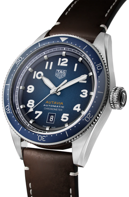 Tag Heuer Autavia Calibre 5 Automatic Blue Dial Brown Leather Strap Watch- WBE5116.FC8266