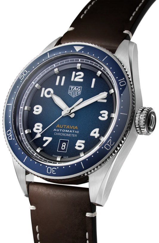 Tag Heuer Autavia Calibre 5 Automatic Blue Dial Brown Leather Strap Watch- WBE5116.FC8266