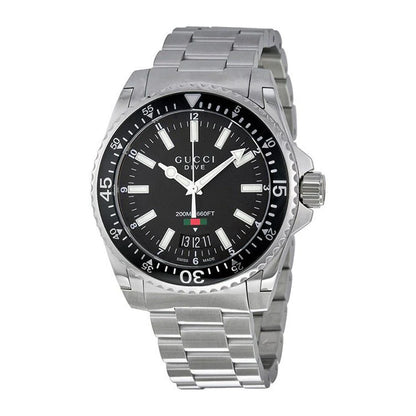 Gucci Dive Quartz Black Dial Silver Steel Strap Watch - YA136301