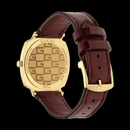 Gucci Grip Quartz Gold Dial Maroon Leather Strap Watch - YA157402