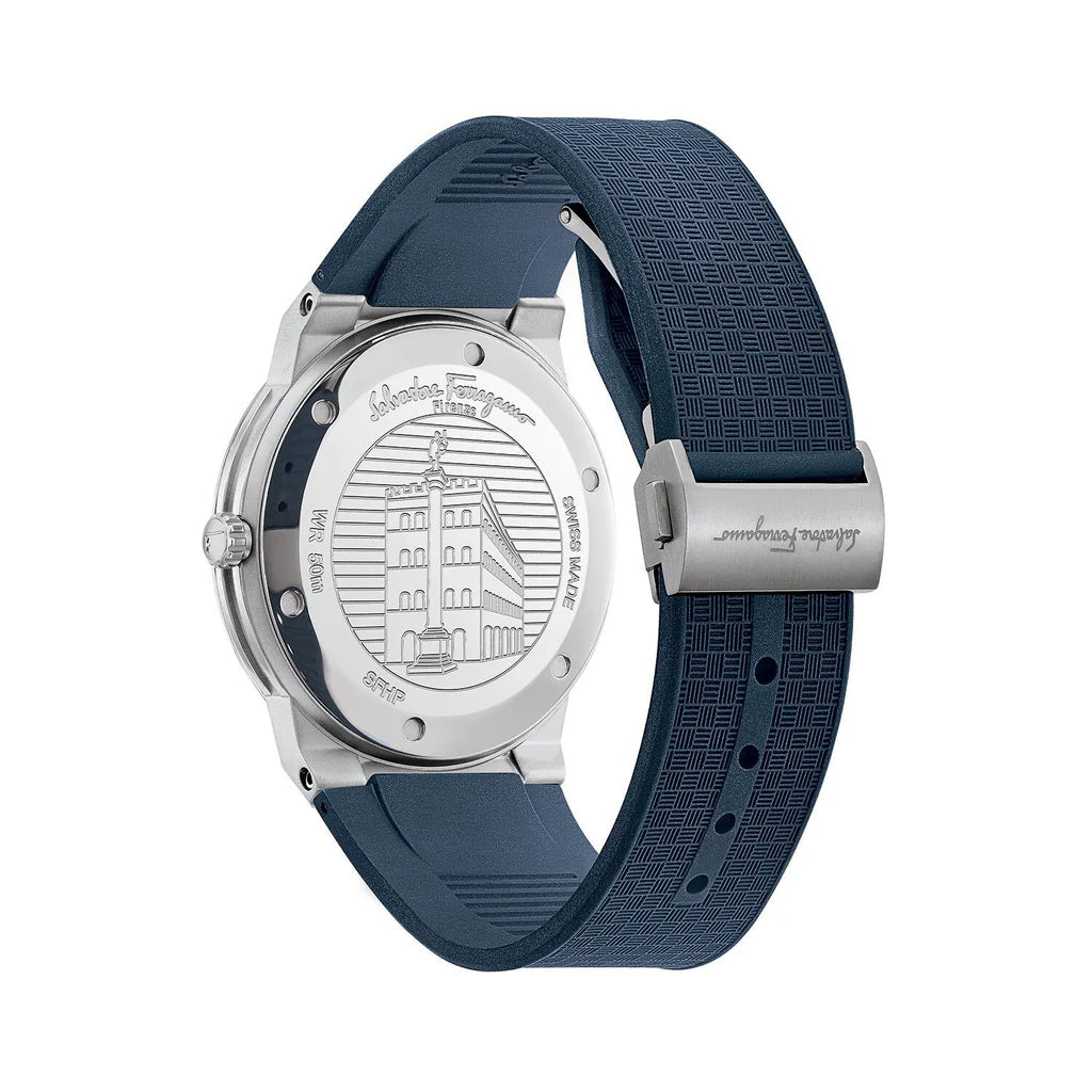 Salvatore Ferragamo Sapphire Blue Dial Blue Rubber Strap Watch- SFHP00120