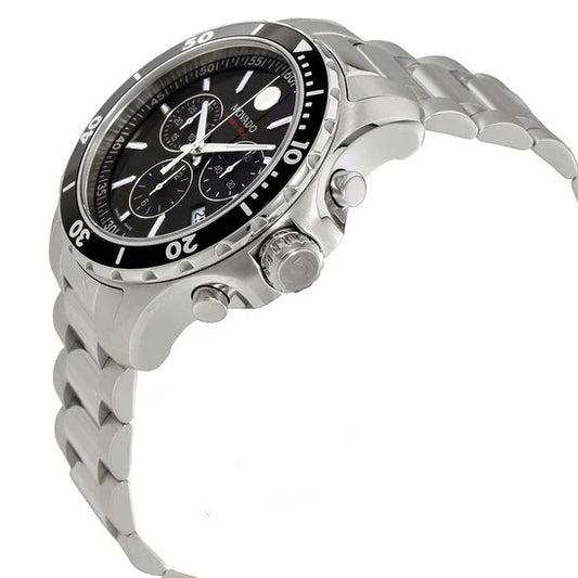 Movado Series 800 Chronograph Black Dial Silver Steel Strap Watch- 2600142