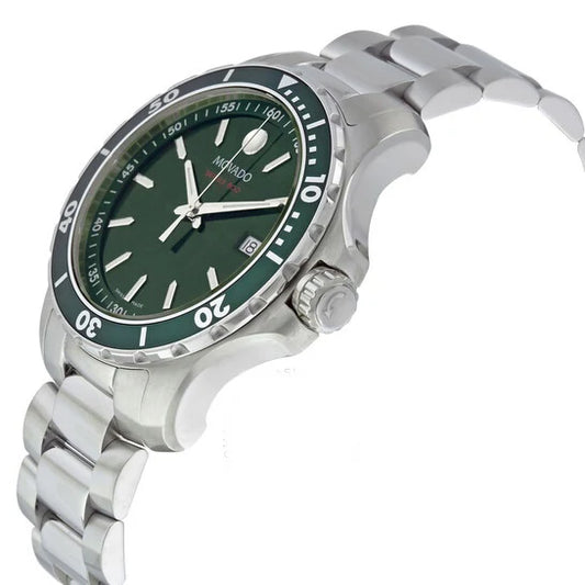 Movado Series 800 Green Dial Silver Steel Strap Watch- 2600136