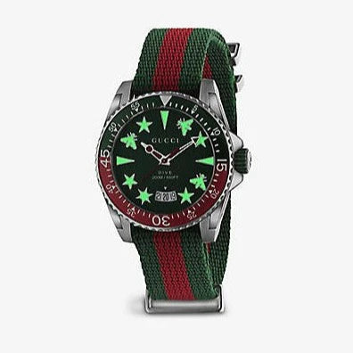 Gucci Dive Quartz Green Dial Two Tone NATO Strap Watch - YA136339