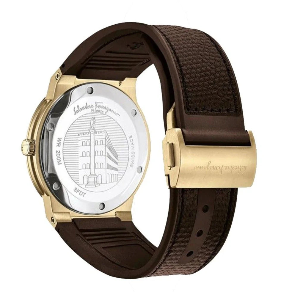 Salvatore Ferragamo F-80 Classic White Dial Brown Leather Strap Watch- SFDT00819