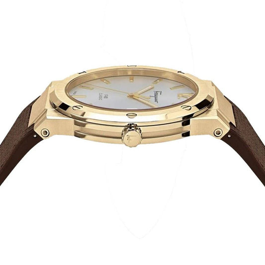 Salvatore Ferragamo F-80 Classic White Dial Brown Leather Strap Watch- SFDT00819