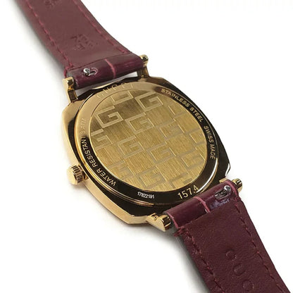 Gucci Grip Quartz Gold Dial Maroon Leather Strap Watch - YA157402