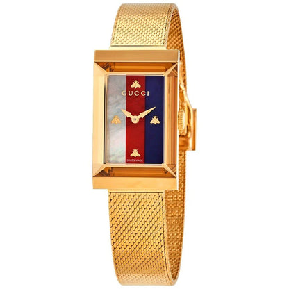 Gucci G-Frame Mother of Pearl Dial Yellow Gold Mesh Bracelet Watch - YA147410