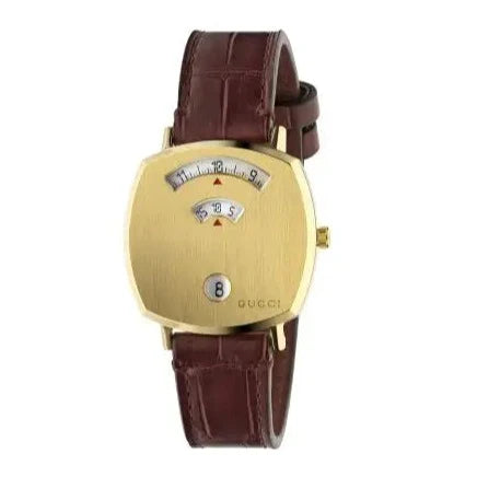 Gucci Grip Quartz Gold Dial Maroon Leather Strap Watch - YA157402