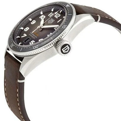 Tag Heuer Autavia Automatic Grey Dial Brown Leather Strap Watch- WBE5114.FC8266