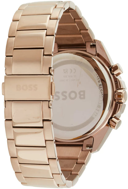 Hugo Boss Classic Chronograph Green Dial Beige Gold Steel Strap Watch  - 1514019