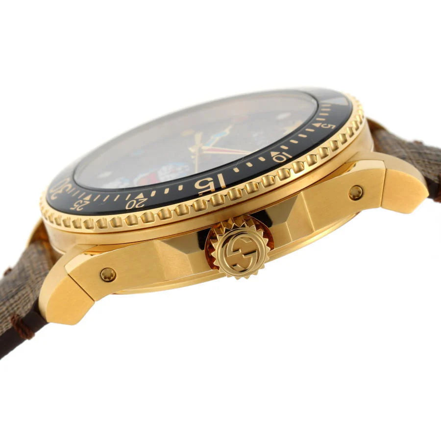 Gucci Dive Doraemon Quartz Brown Dial Brown Leather Strap Watch - YA136335