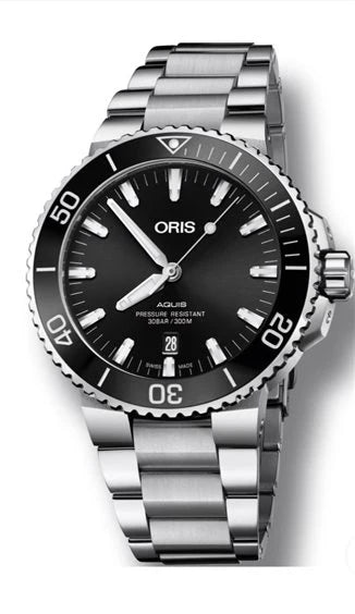 Oris Aquis Date Black Dial Silver Steel Strap 43.5MM Watch - 0173377304134-0782405PEB