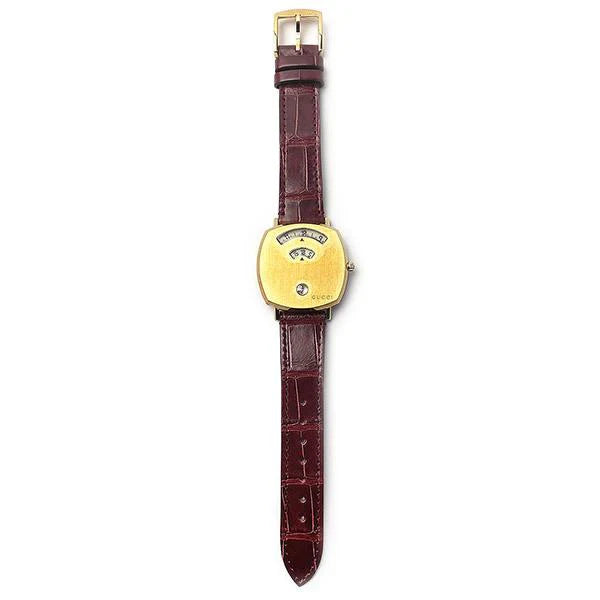 Gucci Grip Quartz Gold Dial Maroon Leather Strap Watch - YA157402