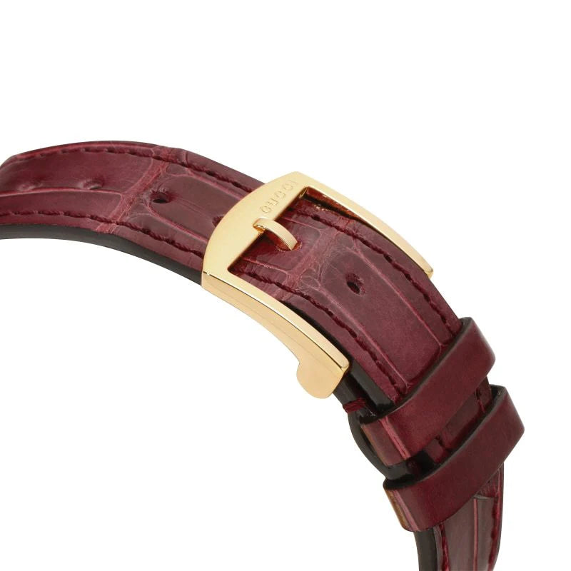 Gucci Grip Quartz Gold Dial Maroon Leather Strap Watch - YA157402