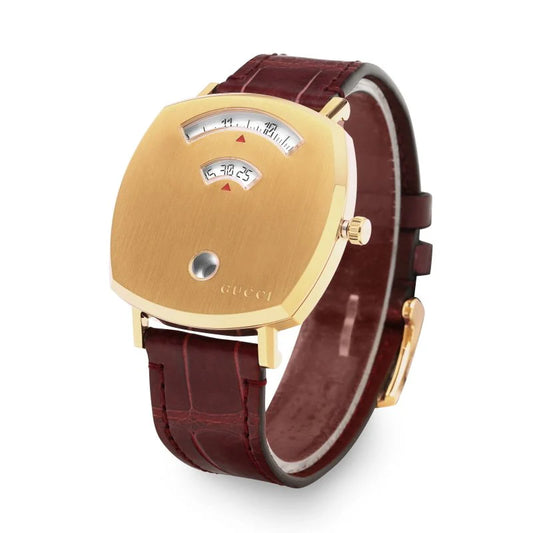 Gucci Grip Quartz Gold Dial Maroon Leather Strap Watch - YA157402
