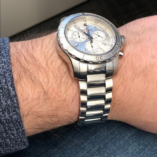 Movado Series 800 Chronograph Silver Dial Silver Steel Strap Watch- 2600111