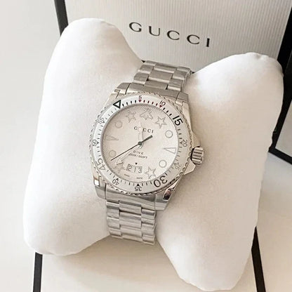 Gucci Dive Quartz White Dial Silver Steel Strap Watch - YA136336