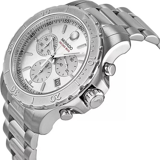 Movado Series 800 Chronograph Silver Dial Silver Steel Strap Watch- 2600111