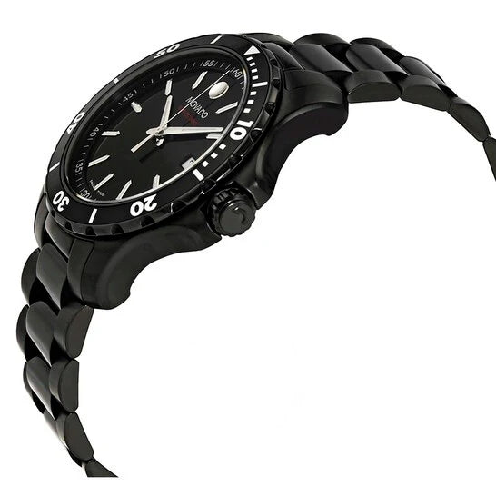 Movado Series 800 Black Dial Black Steel Strap Watch- 2600143