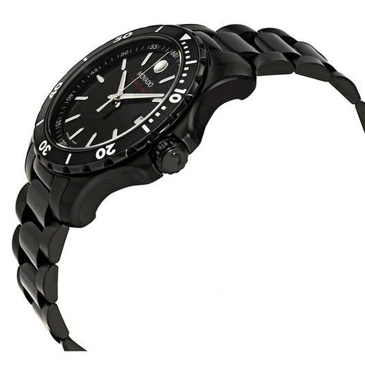 Movado Series 800 Black Dial Black Steel Strap Watch- 2600143