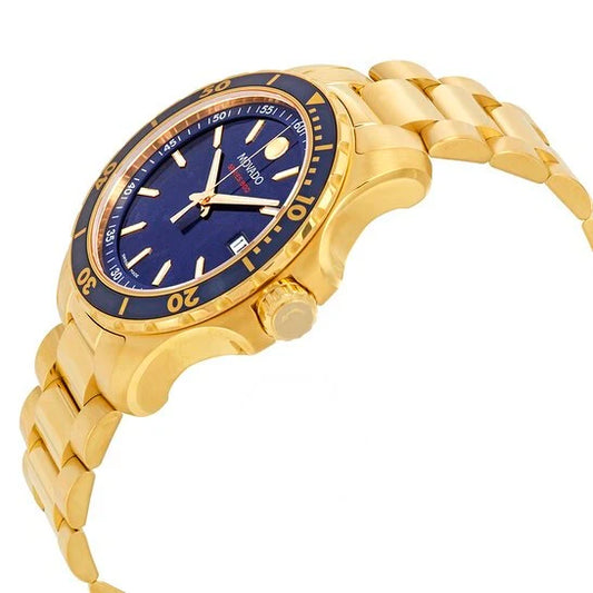 Movado Series 800 Blue Dial Gold Steel Strap Watch- 2600144